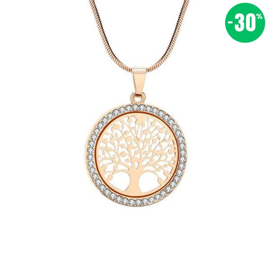 Collier pendentif Arbre de vie et cristal