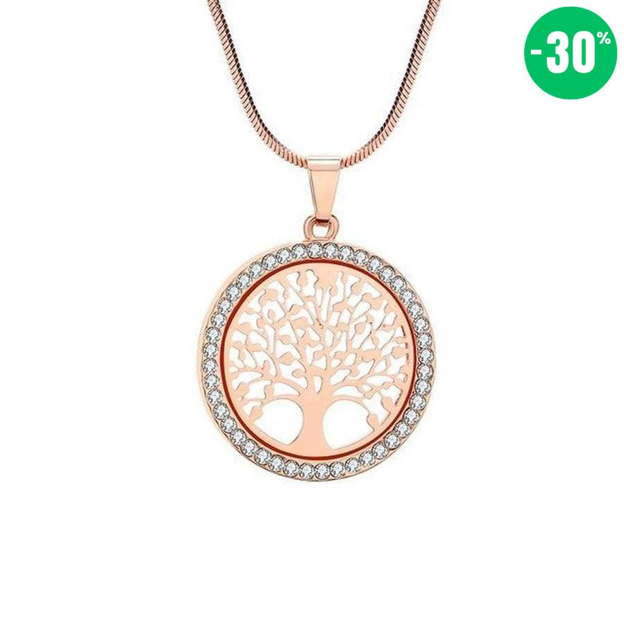 Collier pendentif Arbre de vie et cristal