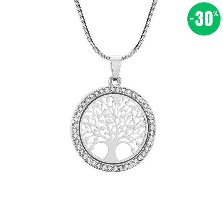 Collier pendentif Arbre de vie et cristal