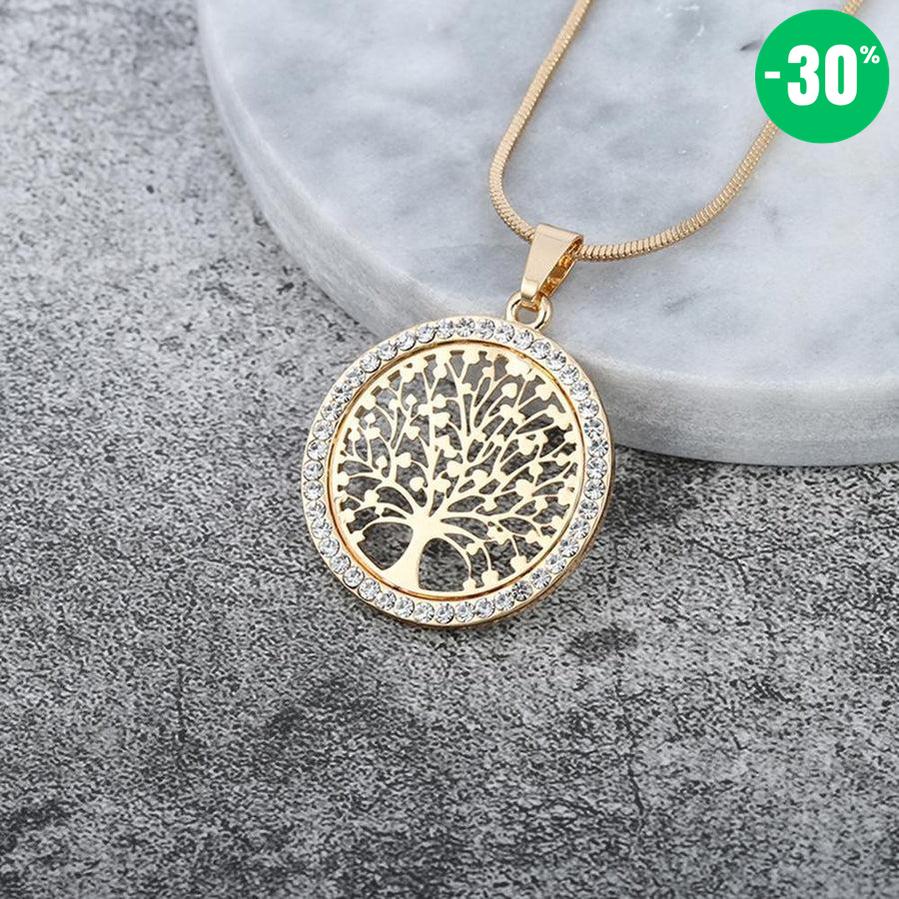 Collier pendentif Arbre de vie et cristal