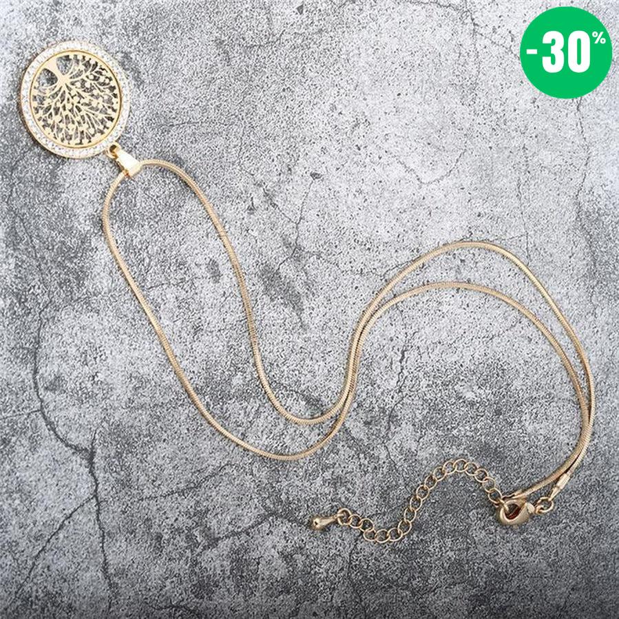 Collier pendentif Arbre de vie et cristal