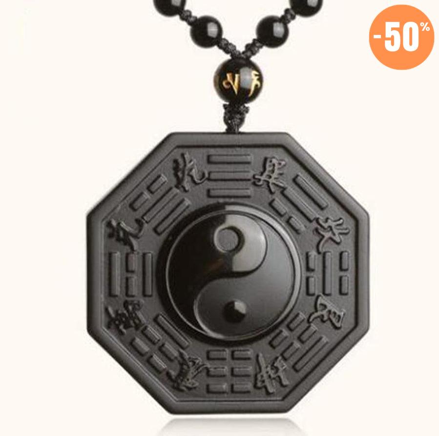 Collier Pendentif BAGUA en Obsidienne noire véritable