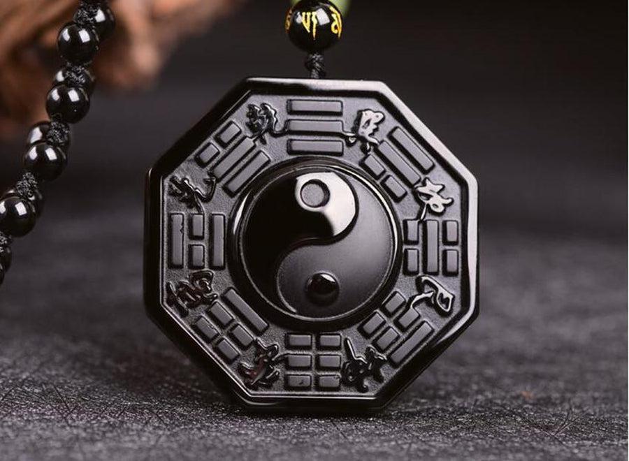 Collier Pendentif BAGUA en Obsidienne noire véritable