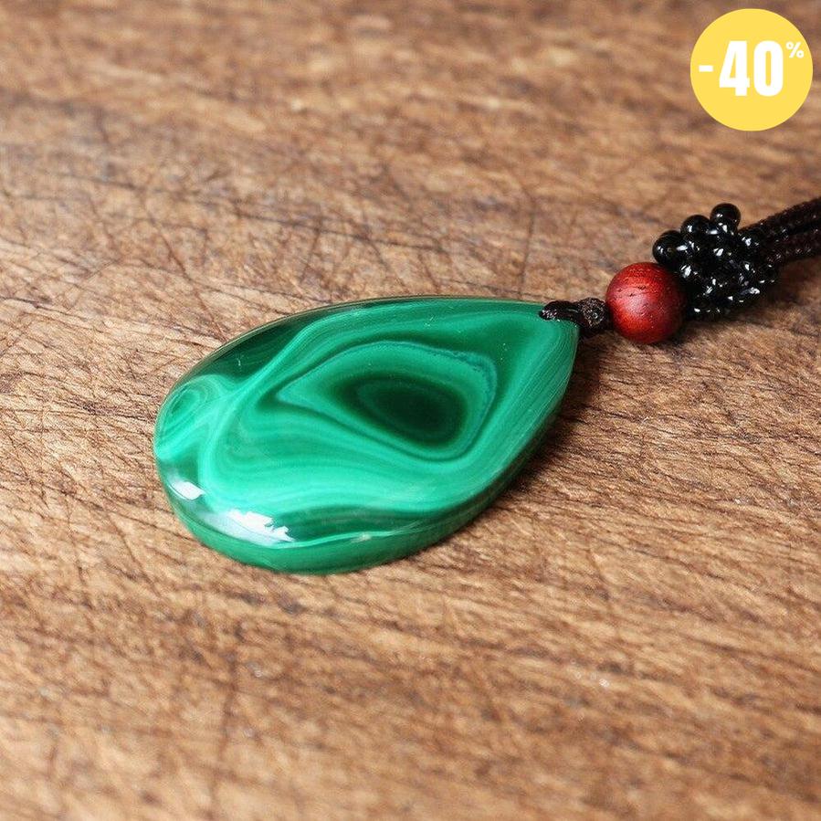 Collier pendentif forme goutte d’eau en Malachite naturelle
