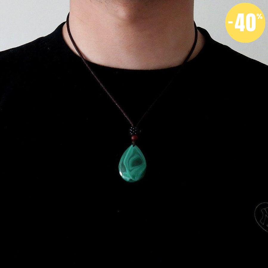 Collier pendentif forme goutte d’eau en Malachite naturelle