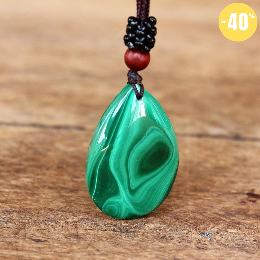 Collier pendentif forme goutte d’eau en Malachite naturelle