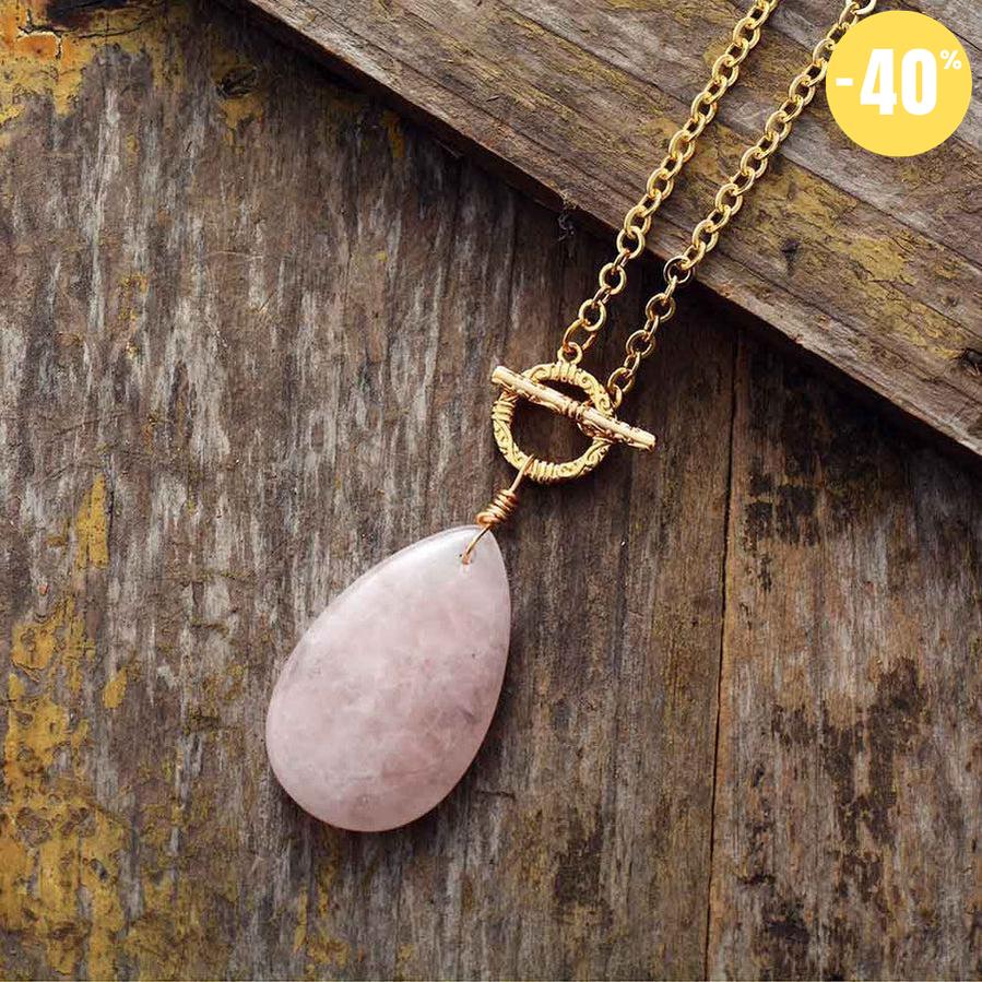 Collier pendentif larme en Quartz rose naturel
