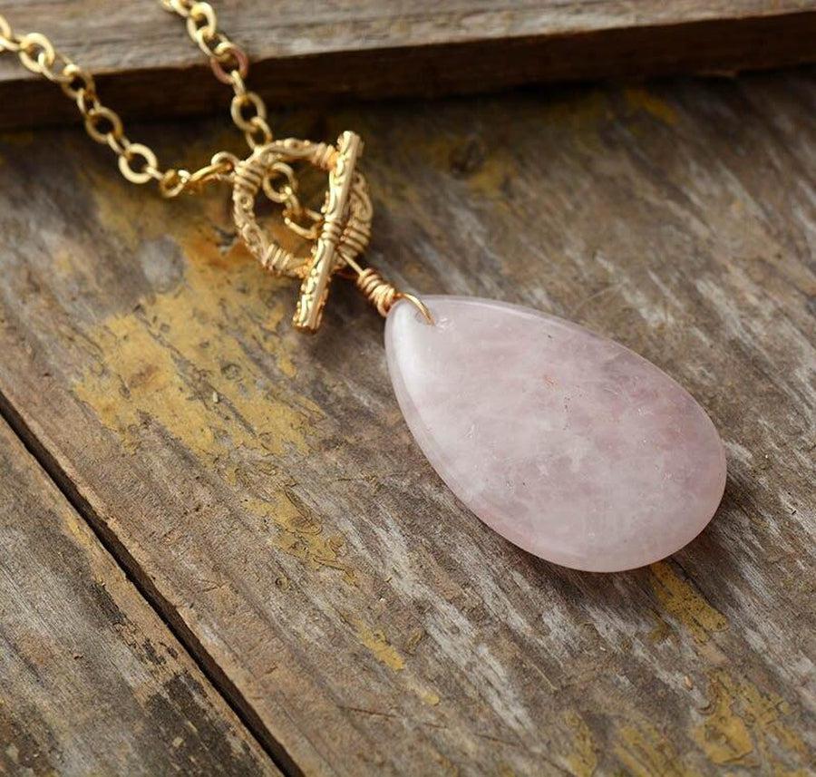 Collier pendentif larme en Quartz rose naturel