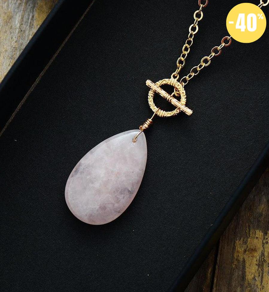 Collier pendentif larme en Quartz rose naturel
