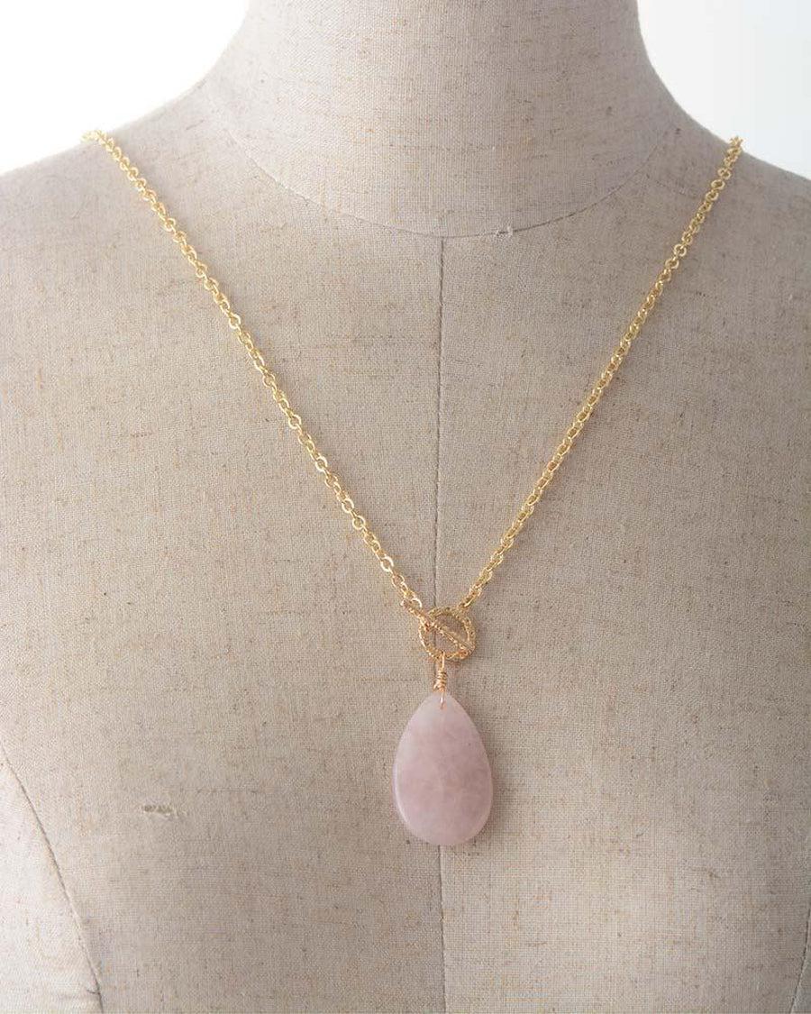 Collier pendentif larme en Quartz rose naturel