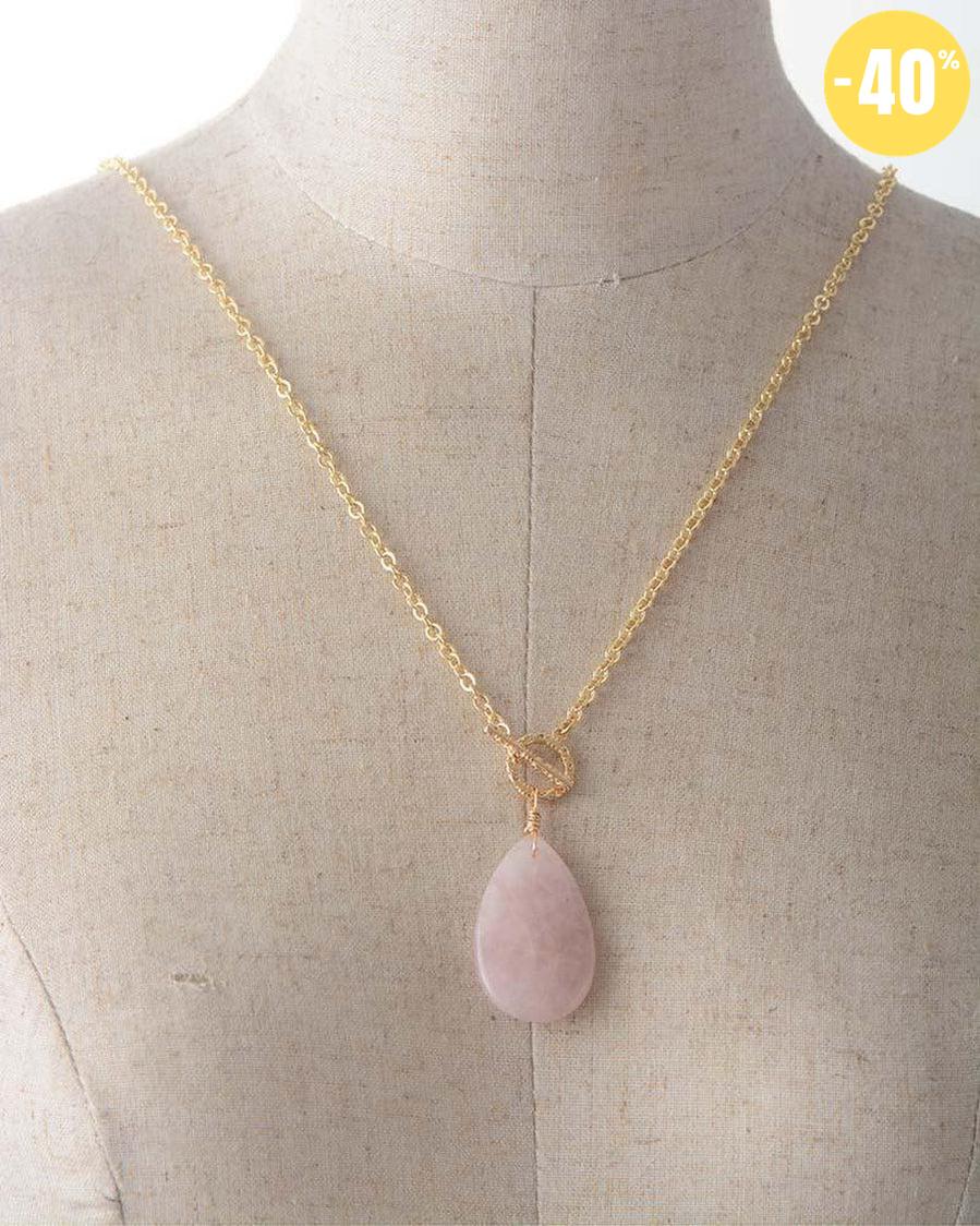 Collier pendentif larme en Quartz rose naturel