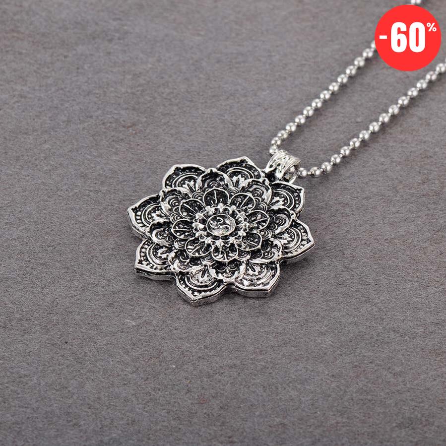 Collier pendentif tibétain mandala, Fleur de Lotus et « Om »