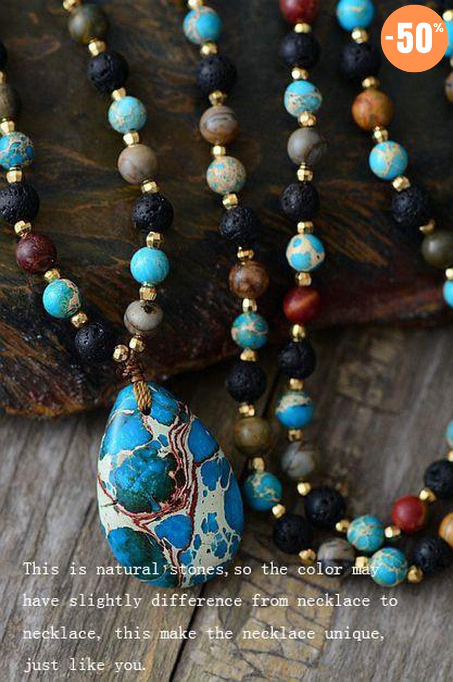 Collier «Renforcement et Joie» en Labradorite, Onyx et Amazonite