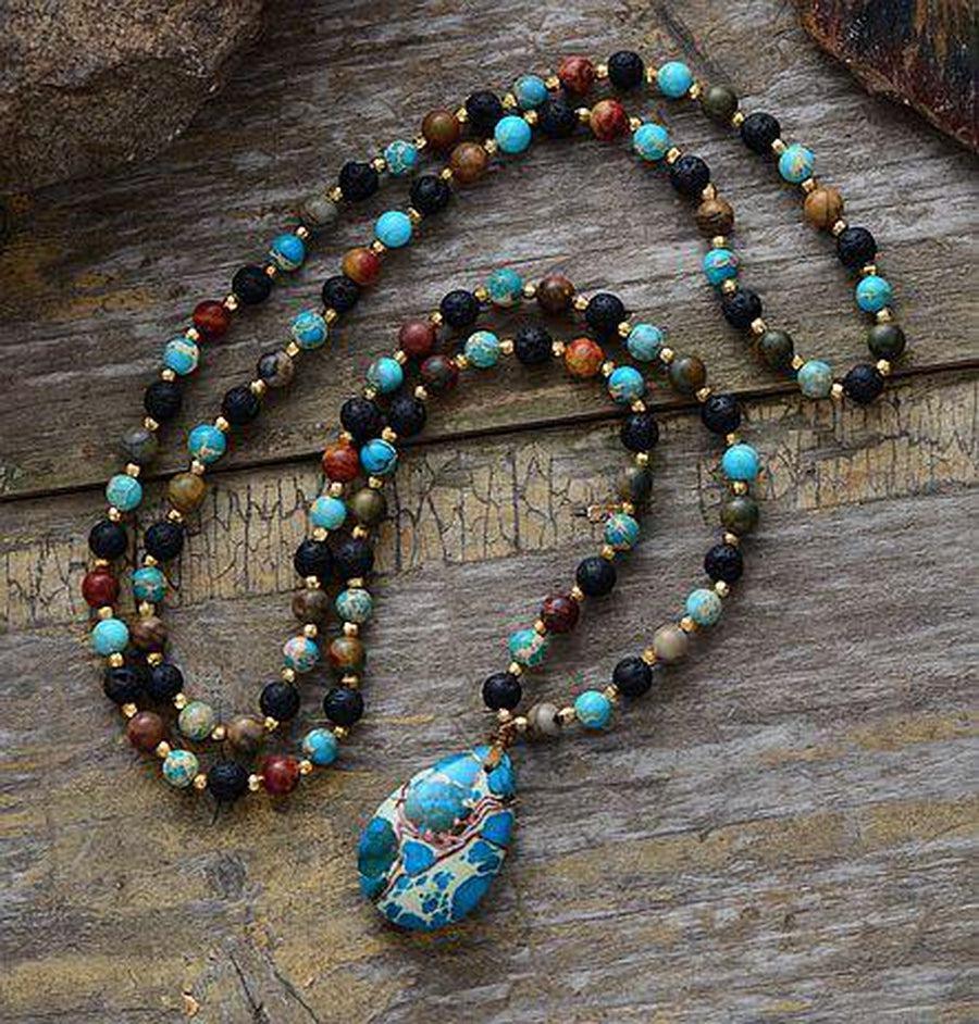 Collier «Renforcement et Joie» en Labradorite, Onyx et Amazonite