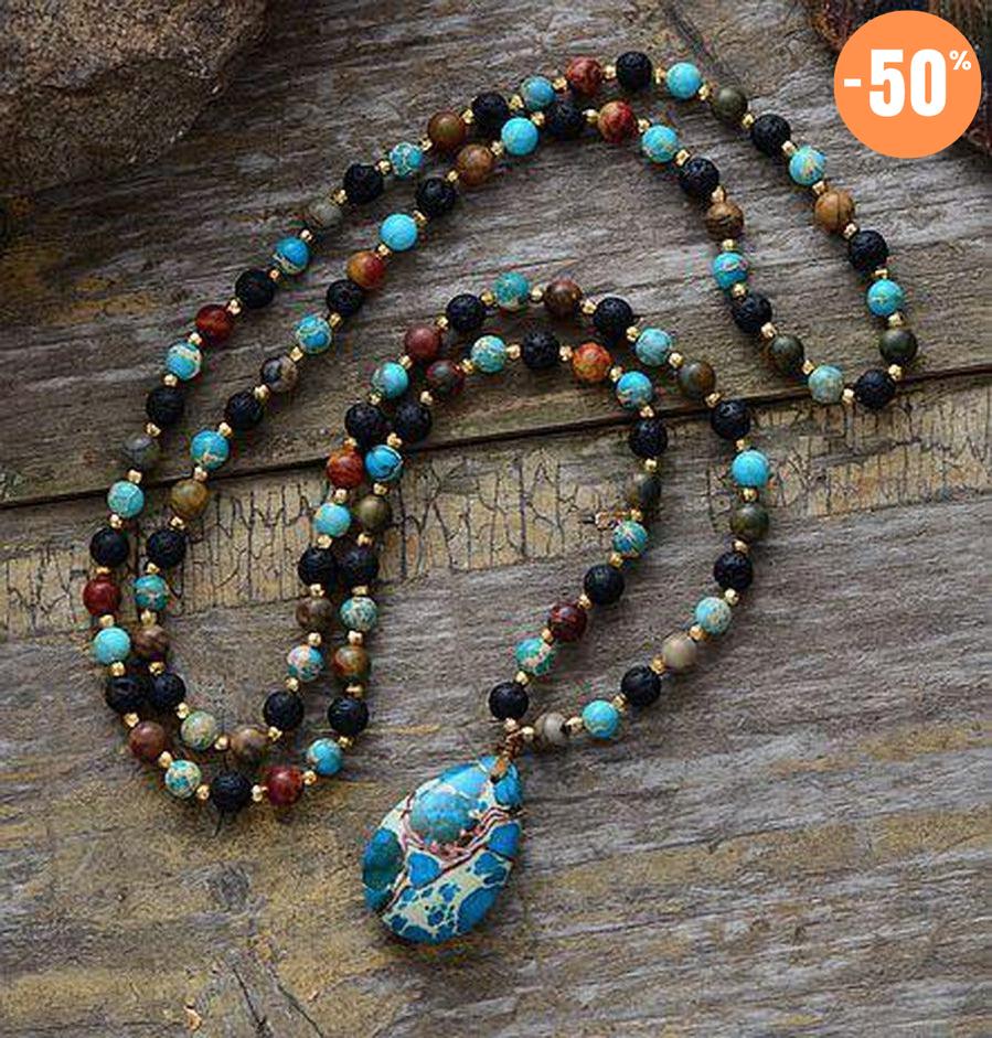 Collier «Renforcement et Joie» en Labradorite, Onyx et Amazonite