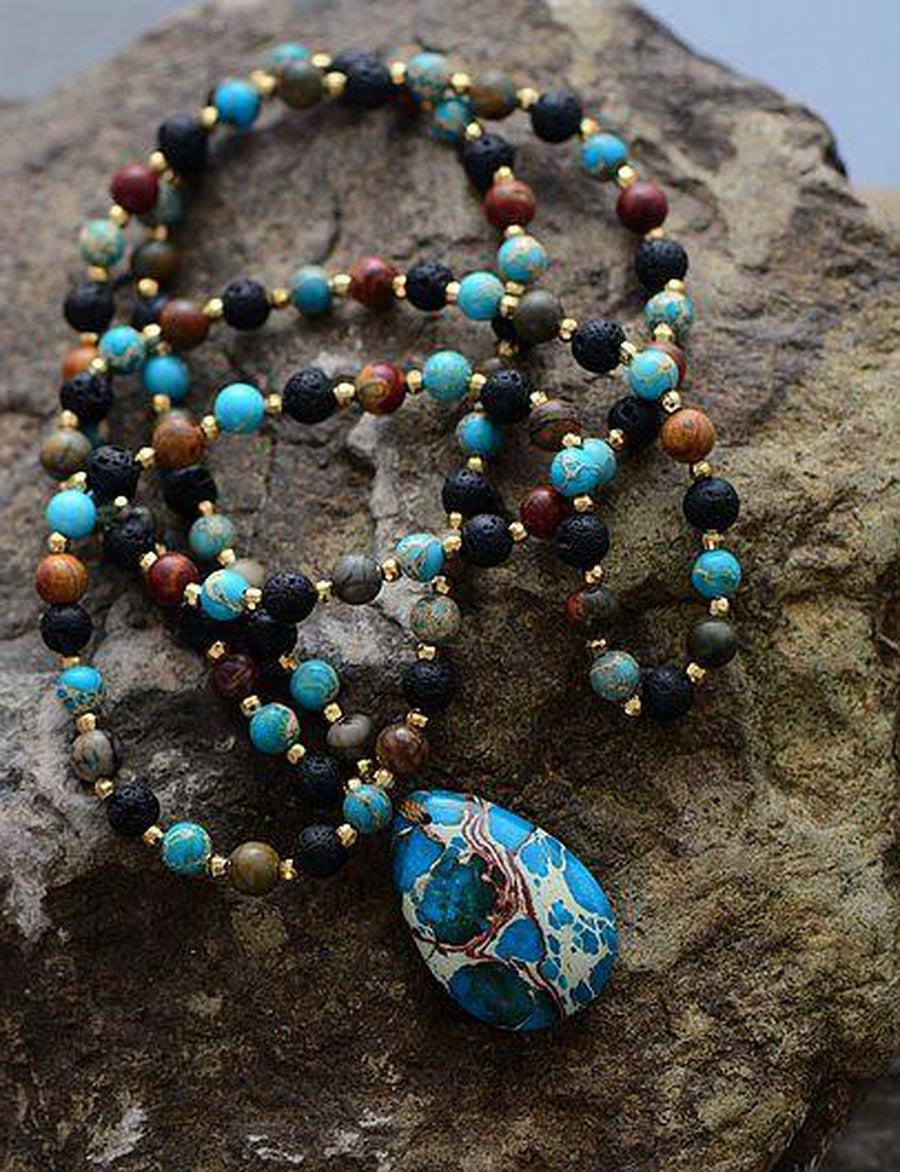 Collier «Renforcement et Joie» en Labradorite, Onyx et Amazonite