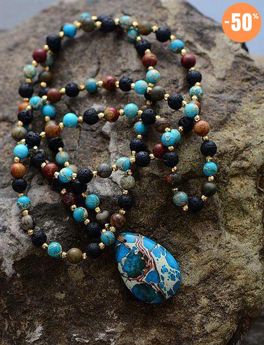 Collier «Renforcement et Joie» en Labradorite, Onyx et Amazonite