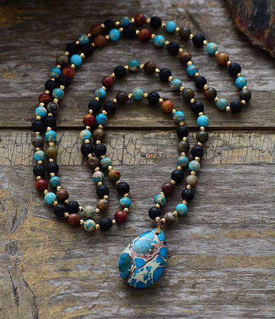 Collier «Renforcement et Joie» en Labradorite, Onyx et Amazonite