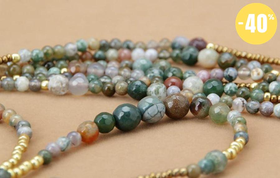 Collier sautoir bohème perlé en 3 rangs