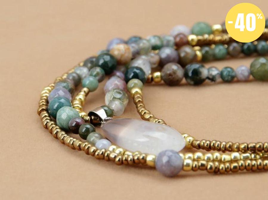 Collier sautoir bohème perlé en 3 rangs