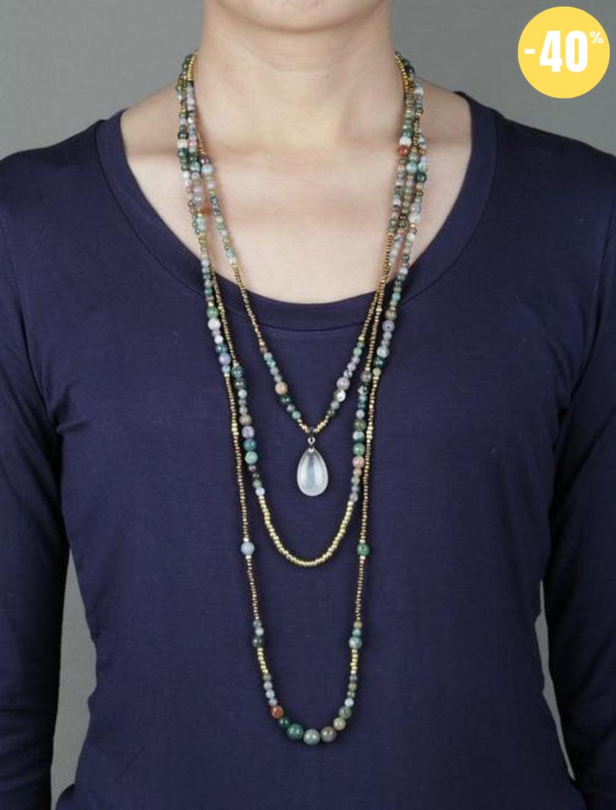 Collier sautoir bohème perlé en 3 rangs