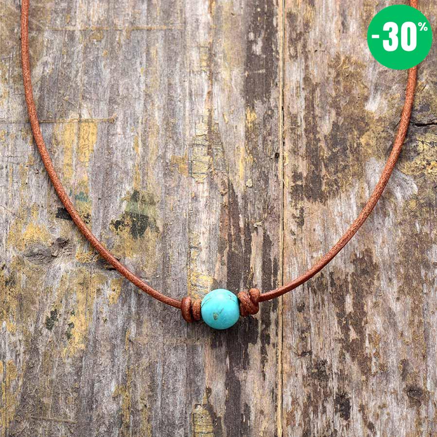 Collier «Spiritualité» perle de Turquoise sur cordon en cuir ciré