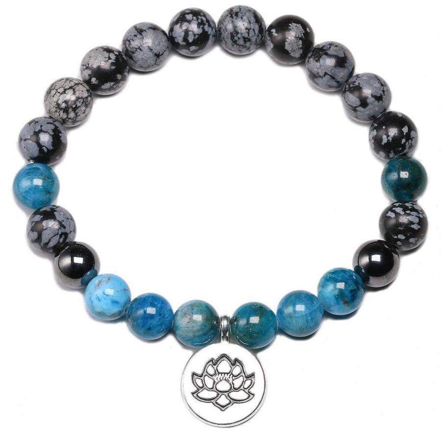 Ensemble Bracelet et Collier Mala en Apatite et Obsidienne flocon de neige