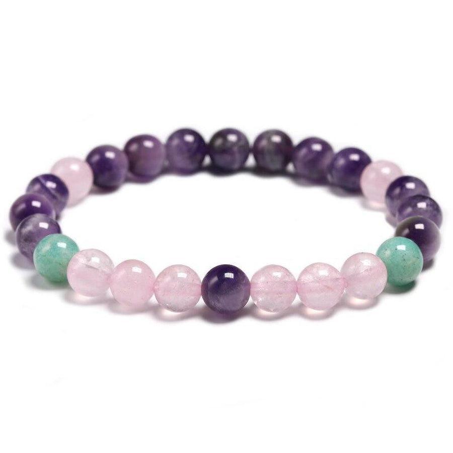 Ensemble Collier Mala et bracelet Améthyste, quartz rose et Amazonite