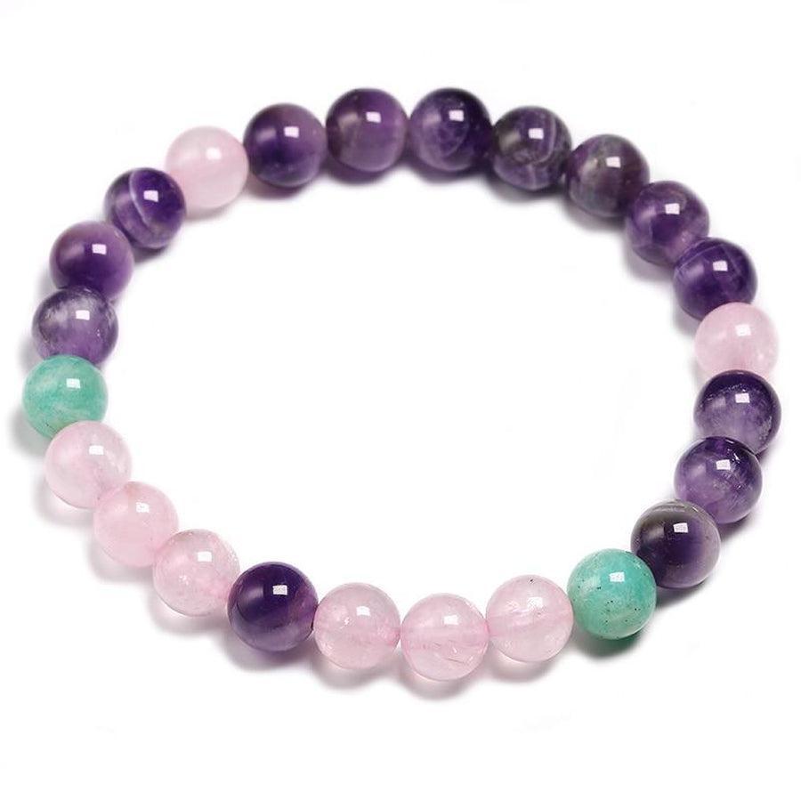 Ensemble Collier Mala et bracelet Améthyste, quartz rose et Amazonite