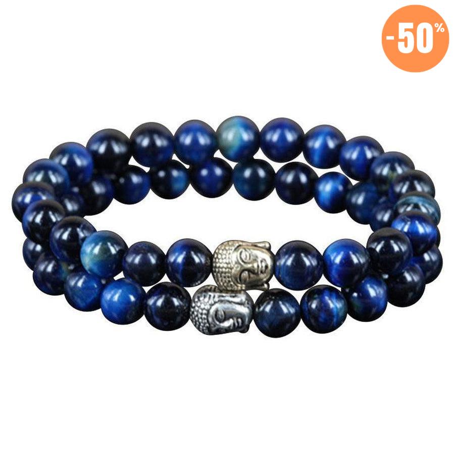 Ensemble de 2 bracelets en pierres d'Œil de tigre bleu
