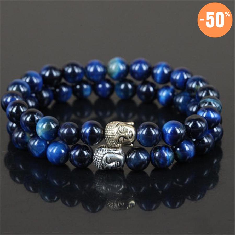 Ensemble de 2 bracelets en pierres d'Œil de tigre bleu