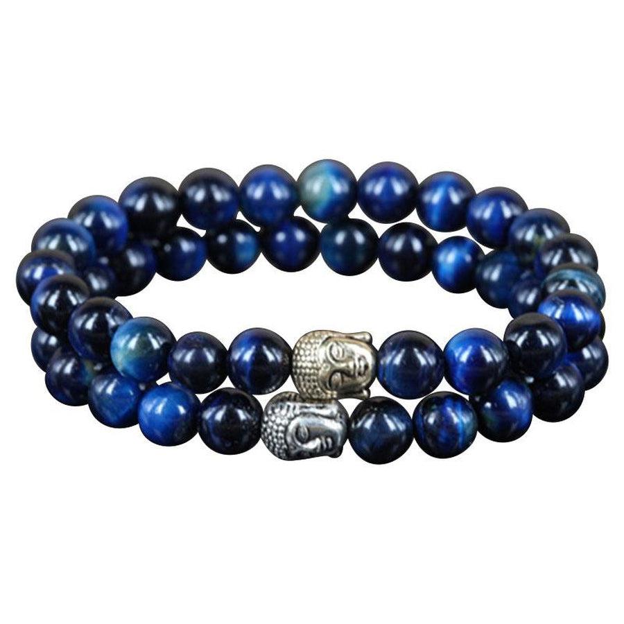 Ensemble de 2 bracelets en pierres d'Œil de tigre bleu