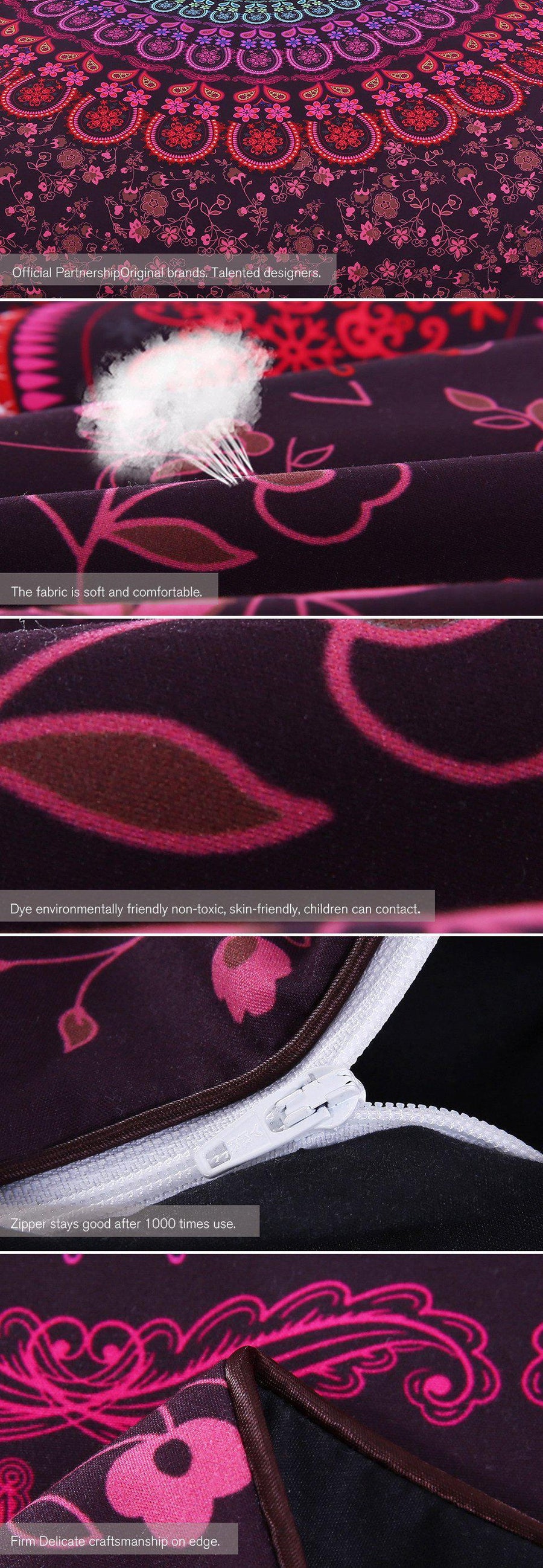 Housse de couette, housse de coussin et ses 2 taies d’oreiller Mandala