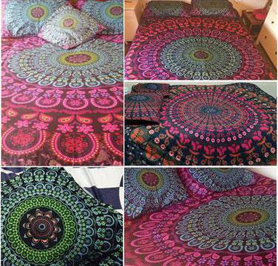 Housse de couette, housse de coussin et ses 2 taies d’oreiller Mandala