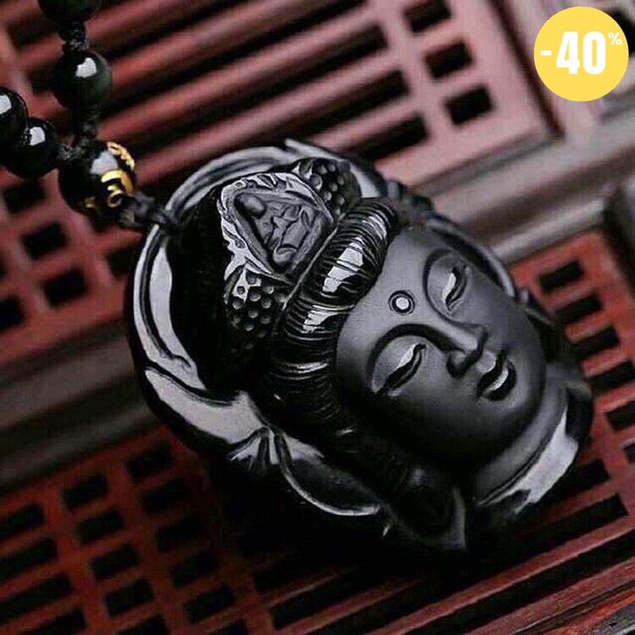 Magnifique pendentif de PROTECTION Bouddha en obsidienne noir