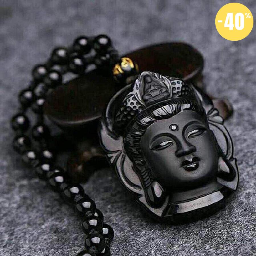 Magnifique pendentif de PROTECTION Bouddha en obsidienne noir