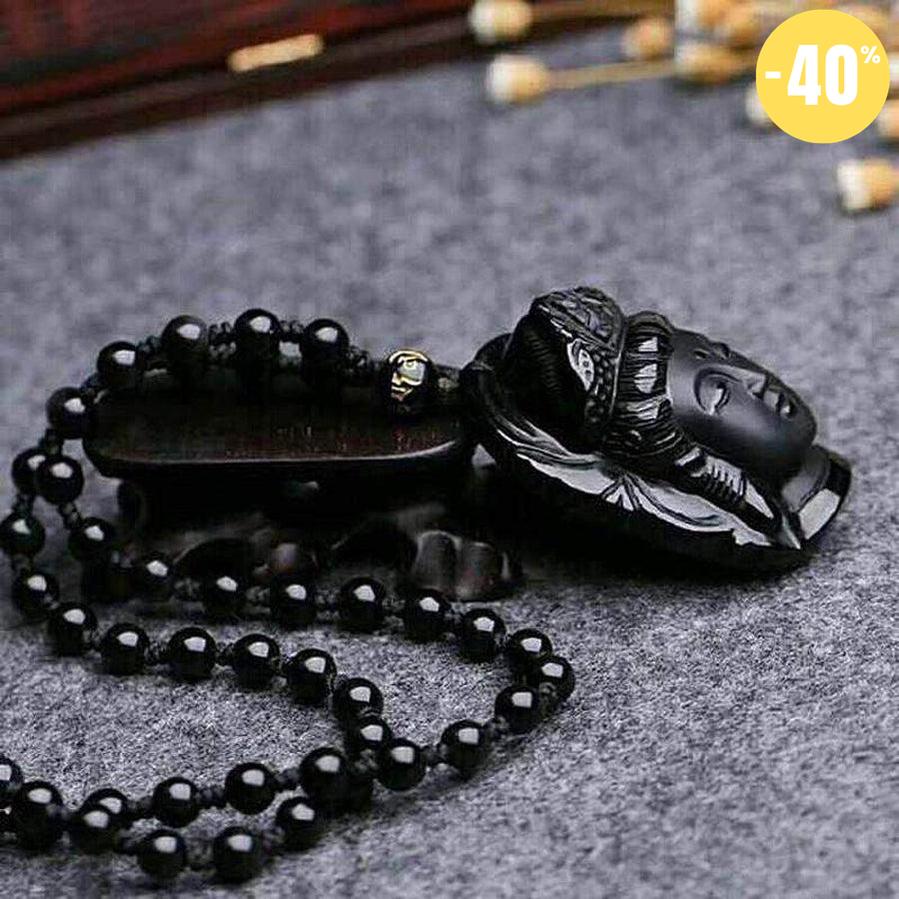 Magnifique pendentif de PROTECTION Bouddha en obsidienne noir