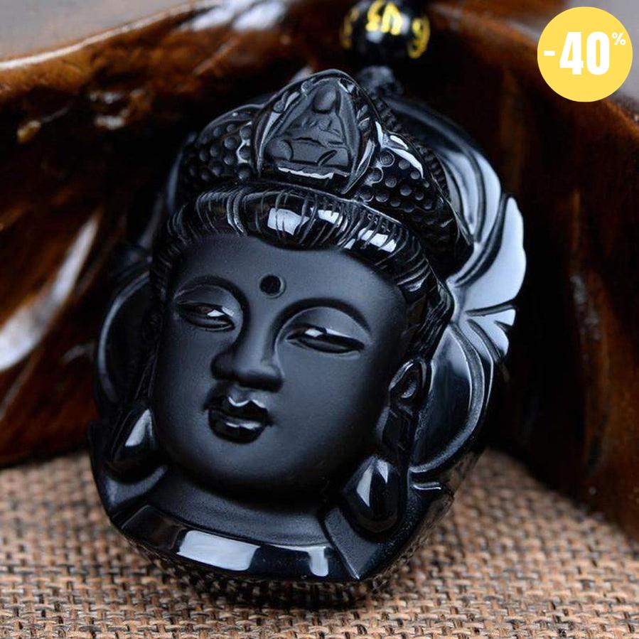 Magnifique pendentif de PROTECTION Bouddha en obsidienne noir
