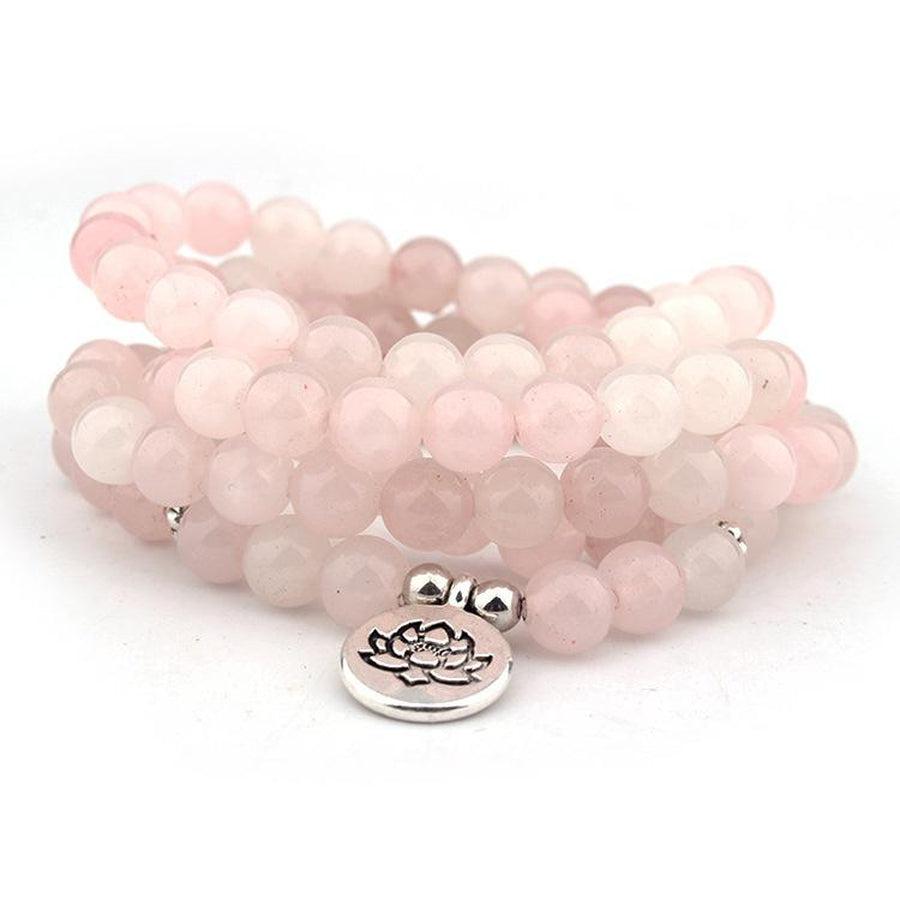 Mala 108 «chakra du coeur» en perles en Cristal rose naturel et son charme