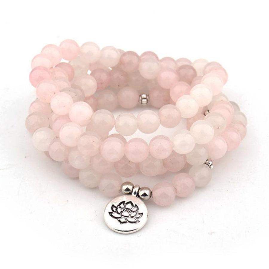 Mala 108 «chakra du coeur» en perles en Cristal rose naturel et son charme