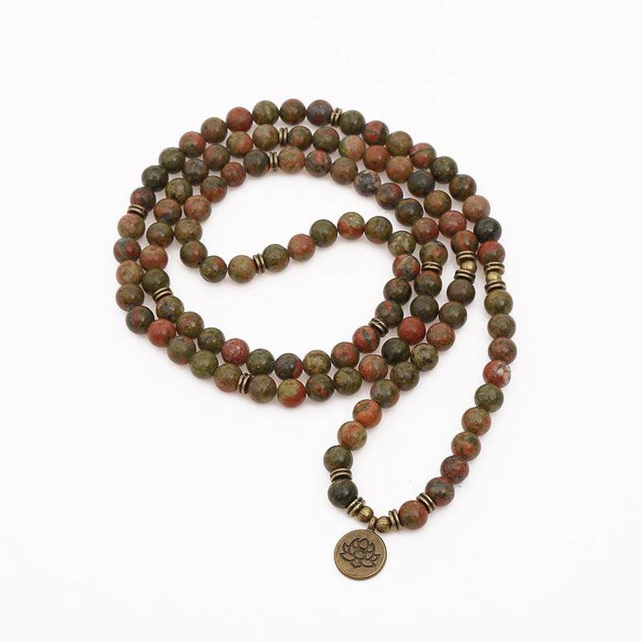 Mala 108 «maitrise de soi» en perles d'Onyx multi couleurs avec charme