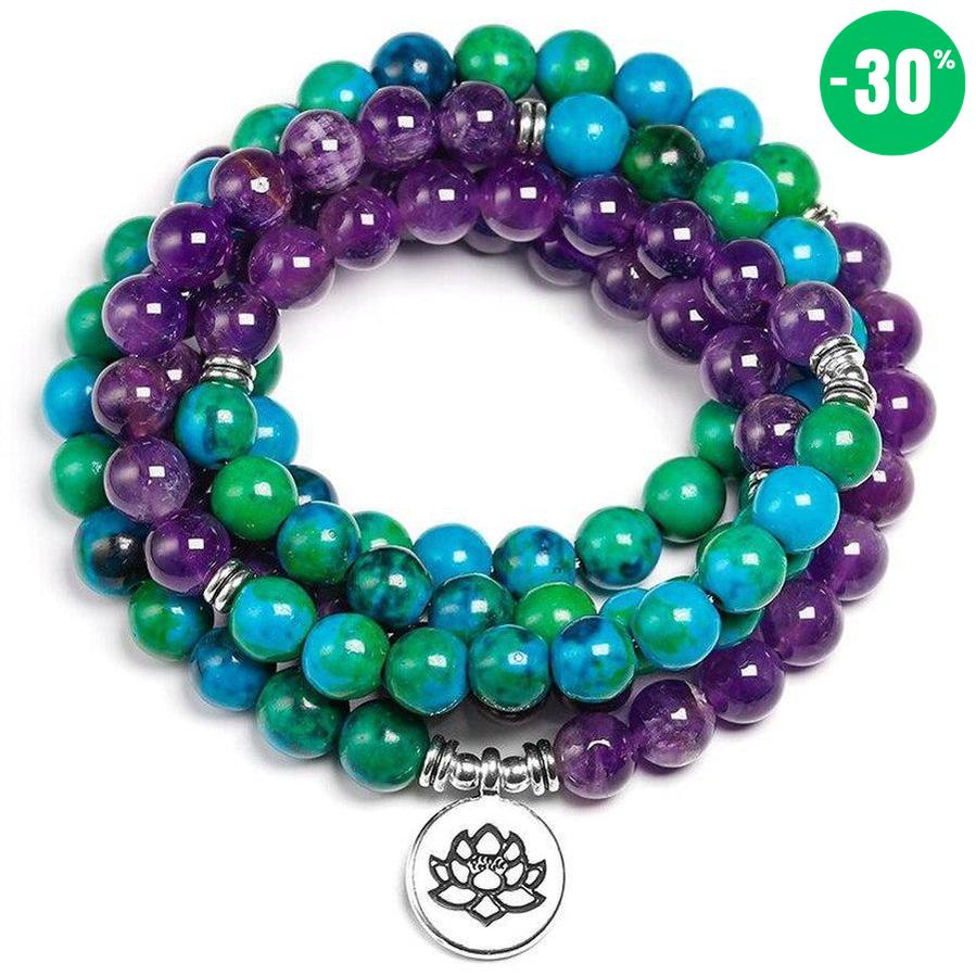 Mala 108 perles «Tranquillité et Apaisement »en Chrysocolla et Améthyste