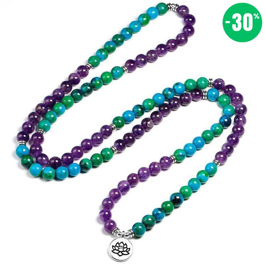 Mala 108 perles «Tranquillité et Apaisement »en Chrysocolla et Améthyste