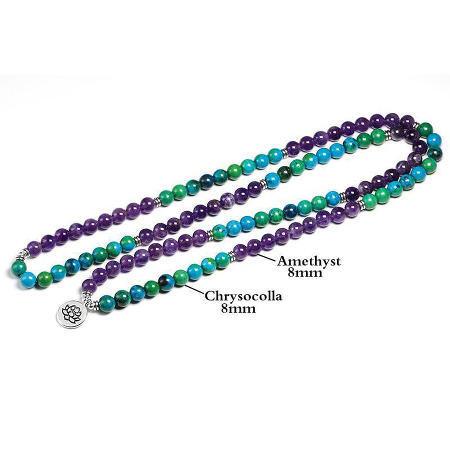 Mala 108 perles «Tranquillité et Apaisement »en Chrysocolla et Améthyste