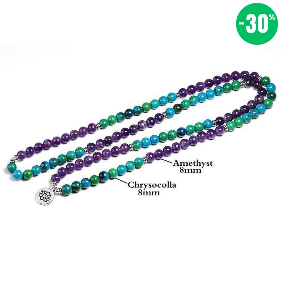 Mala 108 perles «Tranquillité et Apaisement »en Chrysocolla et Améthyste