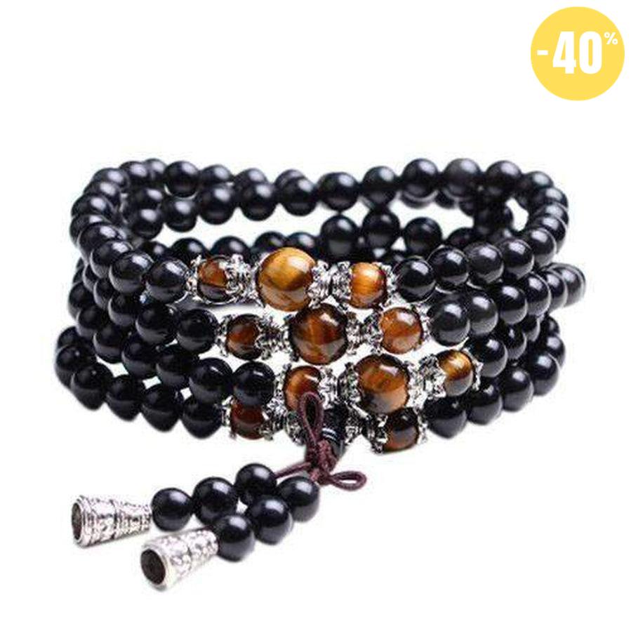 Mala de protection 108 perles oeil de tigre et obsidienne noire