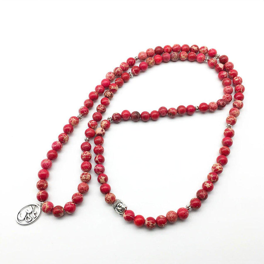 Mala en perles de Régalite rouge marbrée