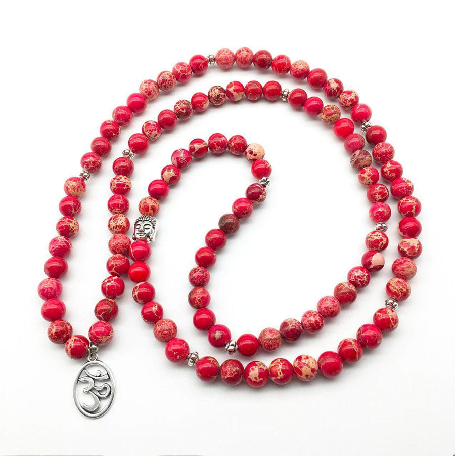 Mala en perles de Régalite rouge marbrée