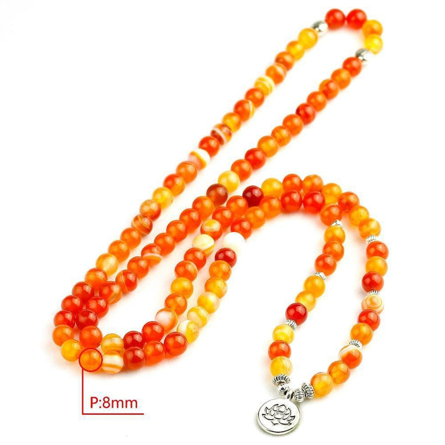 Mala en perles d’Onyx marbre orange avec charme spirituel