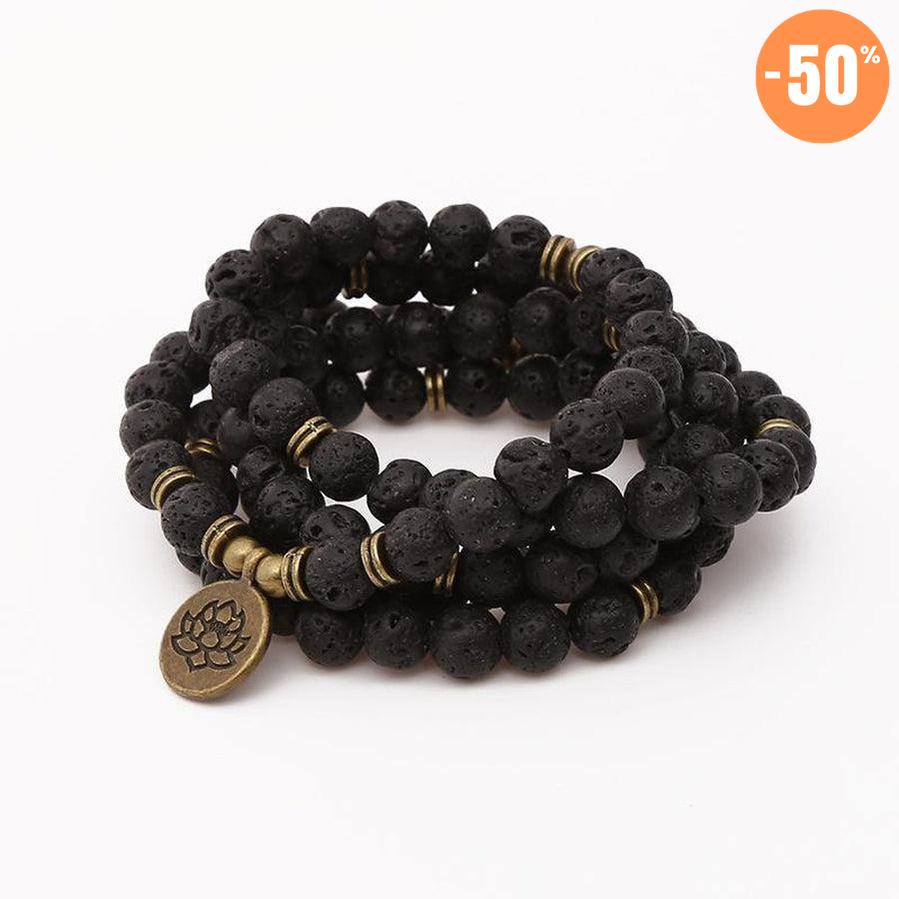 Mala «maitrise de la colère» 108 perles en Pierres de Lave et charme